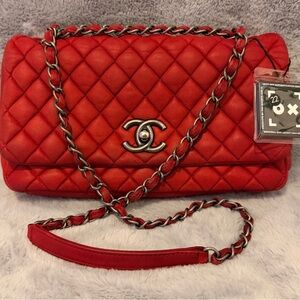 Chanel Red Quilted Chain Shoulder Bag